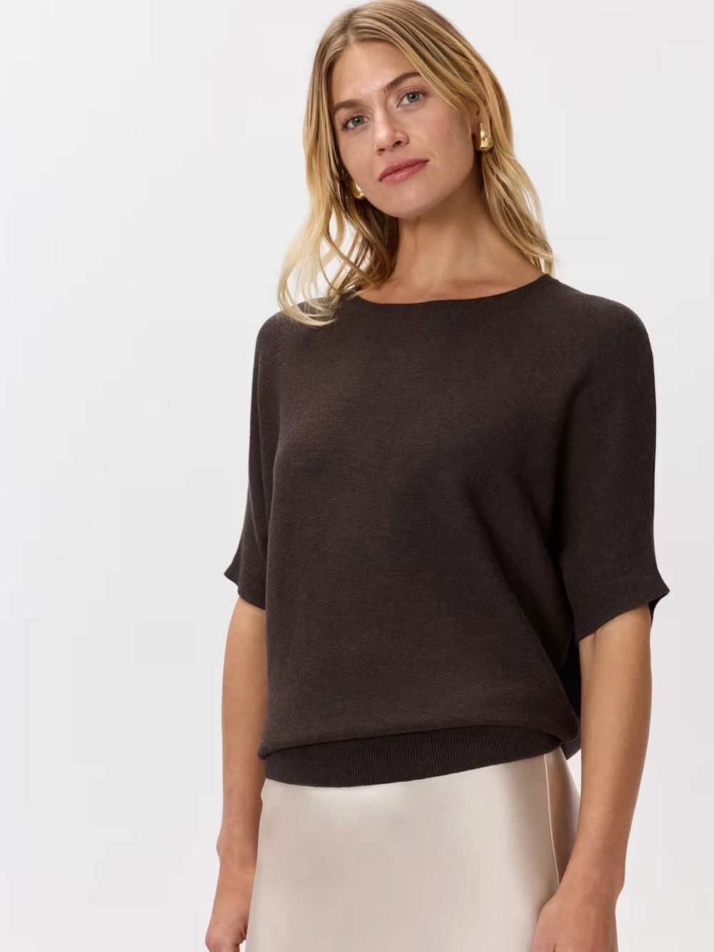 Quince Dark Brown Short-Sleeve Crewneck Sweater